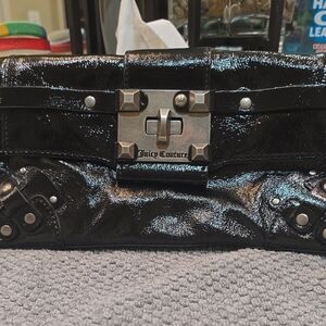 Juicy Couture Shiny Black Clutch with Metallic Details